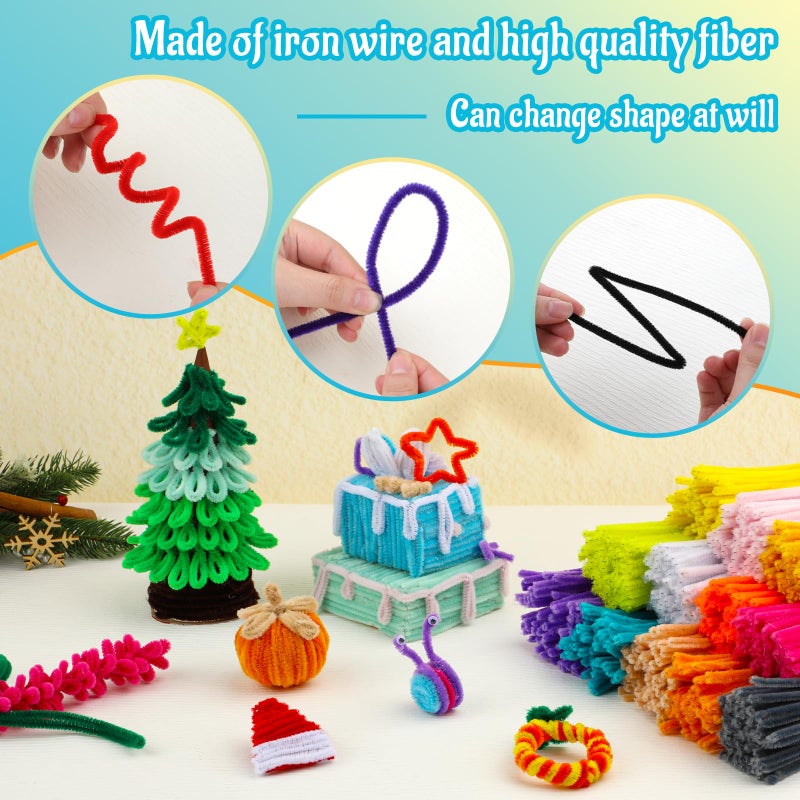 Mnuizu 200pcs Pipe Cleaners,Pipe Cleaners Chenille Stems for Craft, Fuzzy Sticks Christmas Craft Supplies for DIY Art & Creative Crafts Decorations(Blue) - Image 4